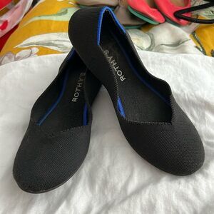 Rothy's Black Flats with Blue Trim